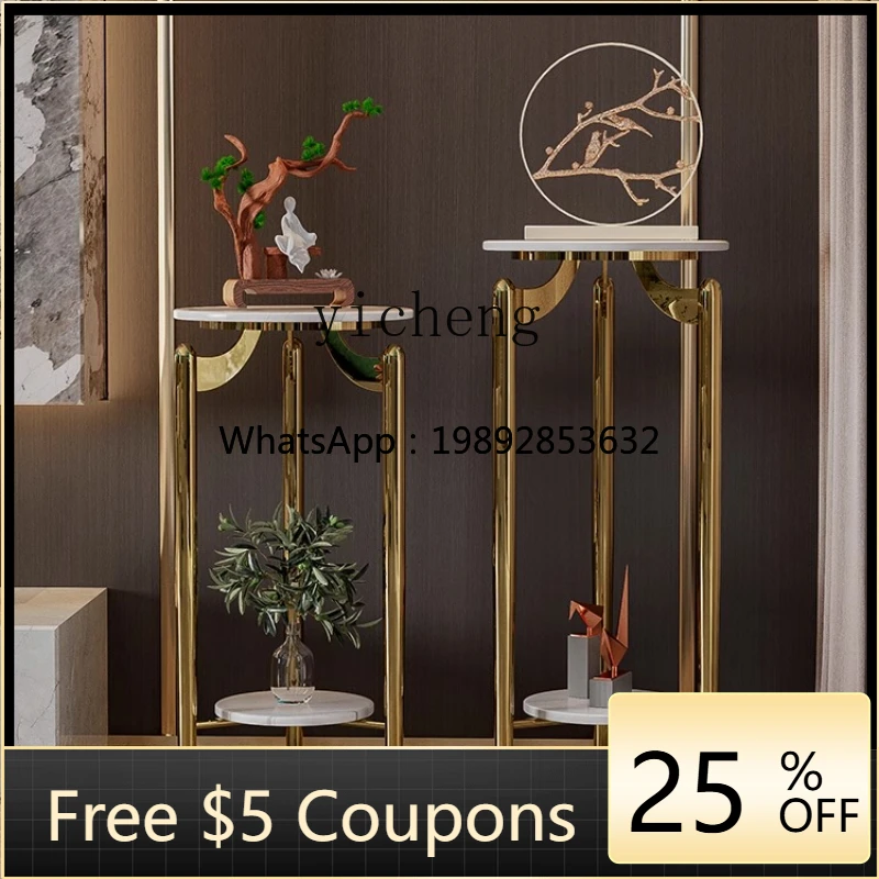 

U6 light luxury rock slab flower stand black stainless steel black titanium living room ornament indoor flower pot storage