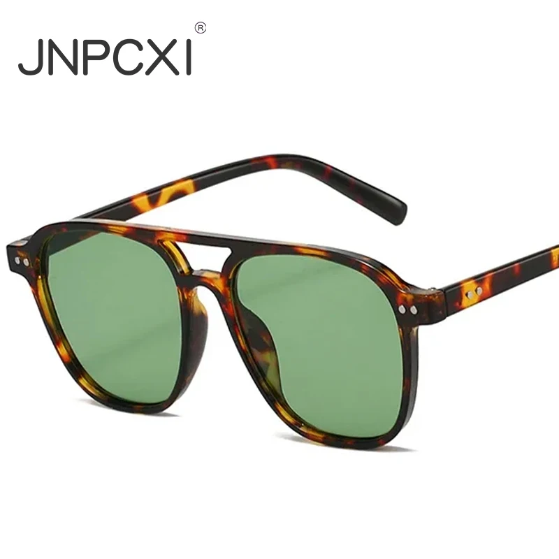 JNPCXI Retro Rivets Double Bridges Men Sunglasses Fashion Women Luxury Shades UV400 Green Sun Glasses