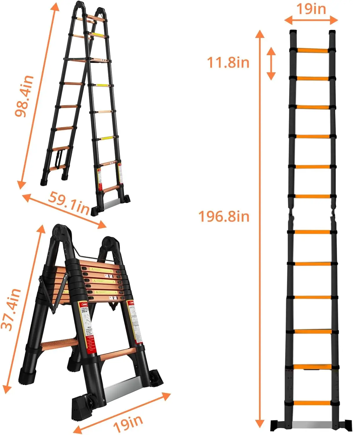 Drabina teleskopowa, lekkie aluminiowe drabiny teleskopowe z trójkątnymi stabilizatorami, drążek stabilizujący