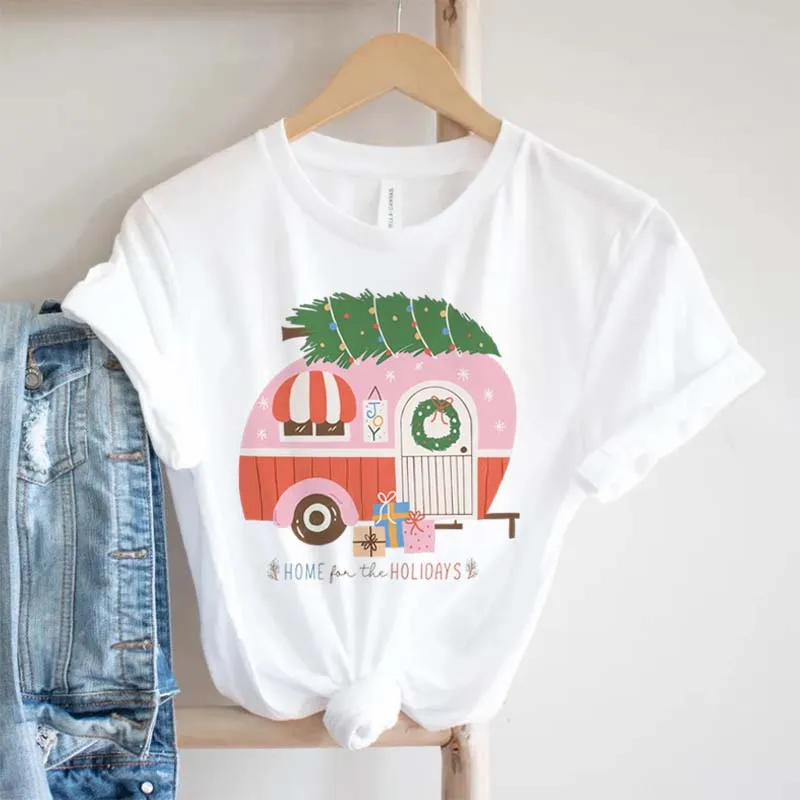 Hanging with My Gnomies Christmas T-Shirt Women's Holiday Graphic Tee Cute Fun Cartoon Top Short Sleeve Festive Women's T-Shirt