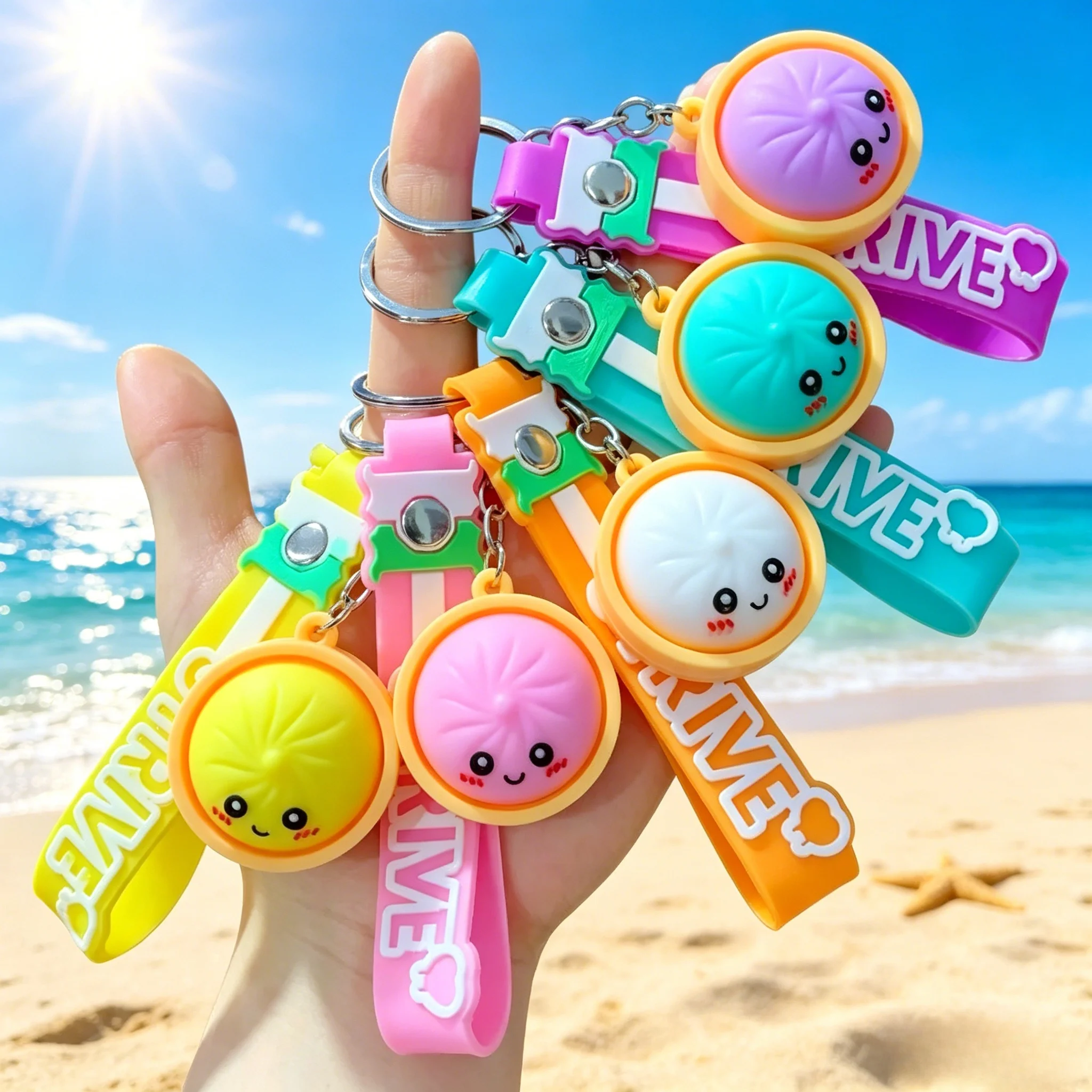 Cute 3D Squishy Dumpling & Baozi Steamer Keychains Bag Pendant Car Key Ring Birthday Party Wedding Favors Gifts for Guests