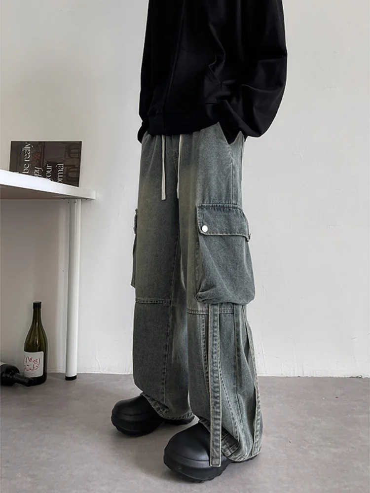 

Мужские джинсы Waed Workwear: свободные прямые брюки-клеш в уличном стиле для осени и зимы