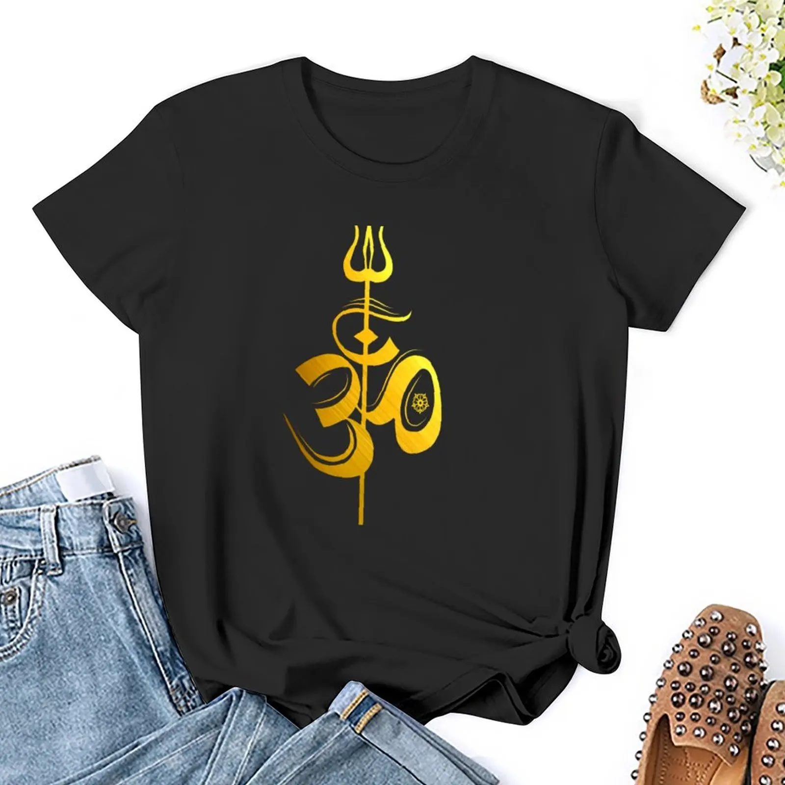 OM Lord Shiva Divine Spear Trident Trishul T Shirt T-Shirt Blouse plus size tops shirts graphic tees Woman clothing