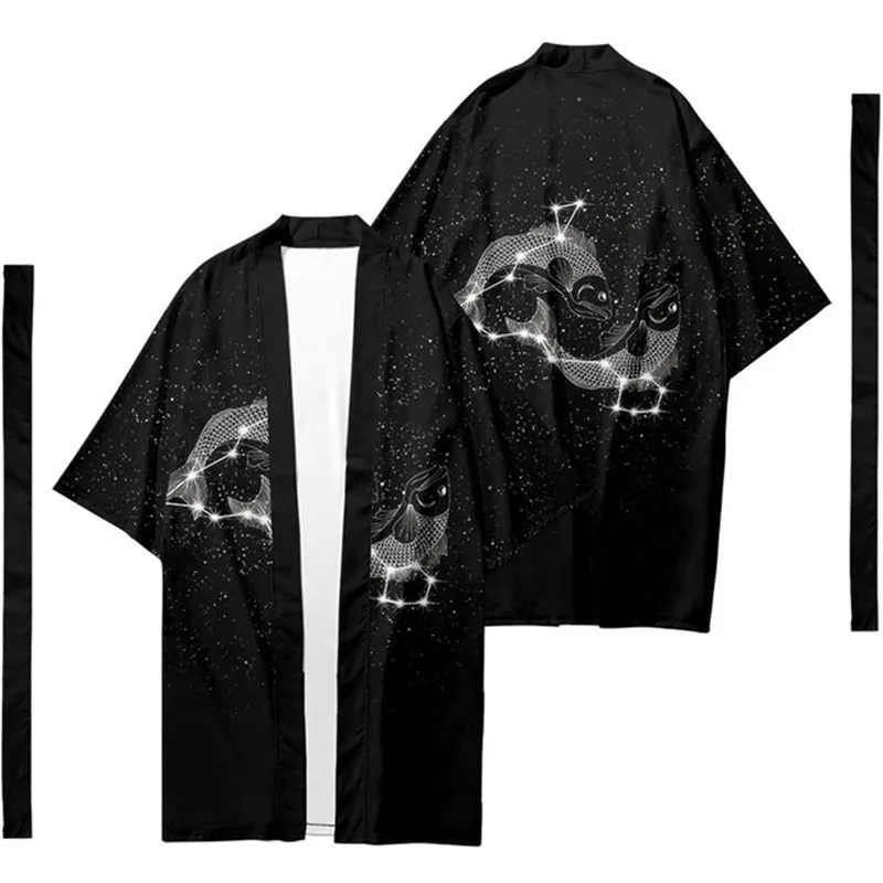 Men's Japanese Long Kimono Cardigan Boys Samurai Costume Kimono Constellation Pattern Kimono Shirt Yukata Outer Cover