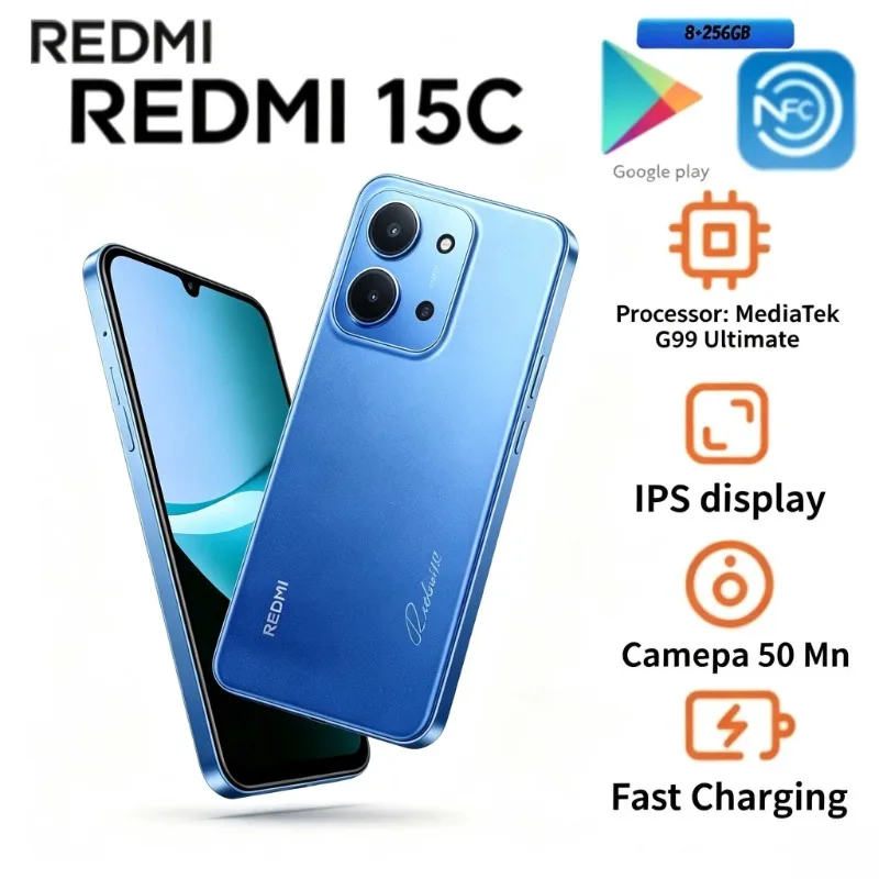 2026 Redmi 15C Global Edition Smartphone - 6.9-Inch Large Display NFC 50-Megapixel Camera 6000mAh Battery 8GB 256GB