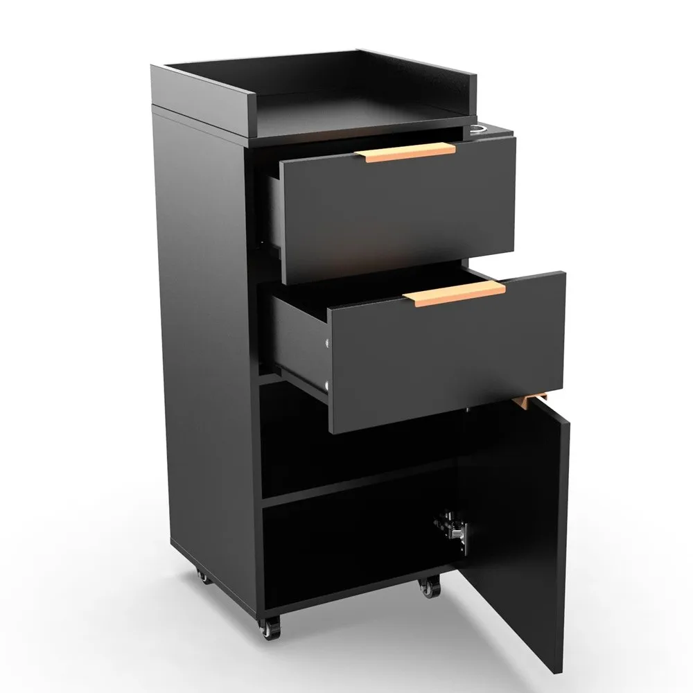 Salon Trolley with Wheels 2 Drawers & 1 Storage Cabinet Salon Cart for Hair Stylist Portable Styling Station for