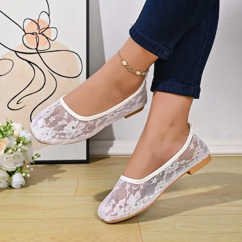 Herbstliche Spitzen-Mesh-Ballettschuhe, atmungsaktiv, für Damen, Übergrößen 36-43, weiche Sohle, leichte Mary Jane Schuhe, Slip-On-Freizeitschuhe für Damen – Detail 5