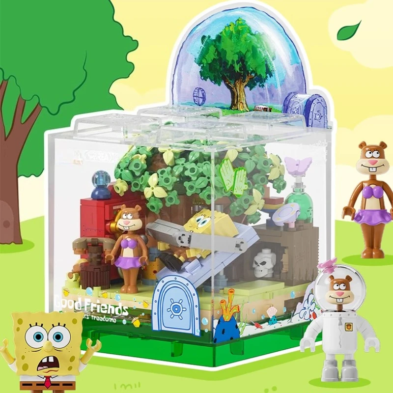 셈보 스폰지밥 파인애플 하우스 블록 창의력 퍼즐 수제 조립식 레스토랑 트렌디 장난감 모델 장식품 선물