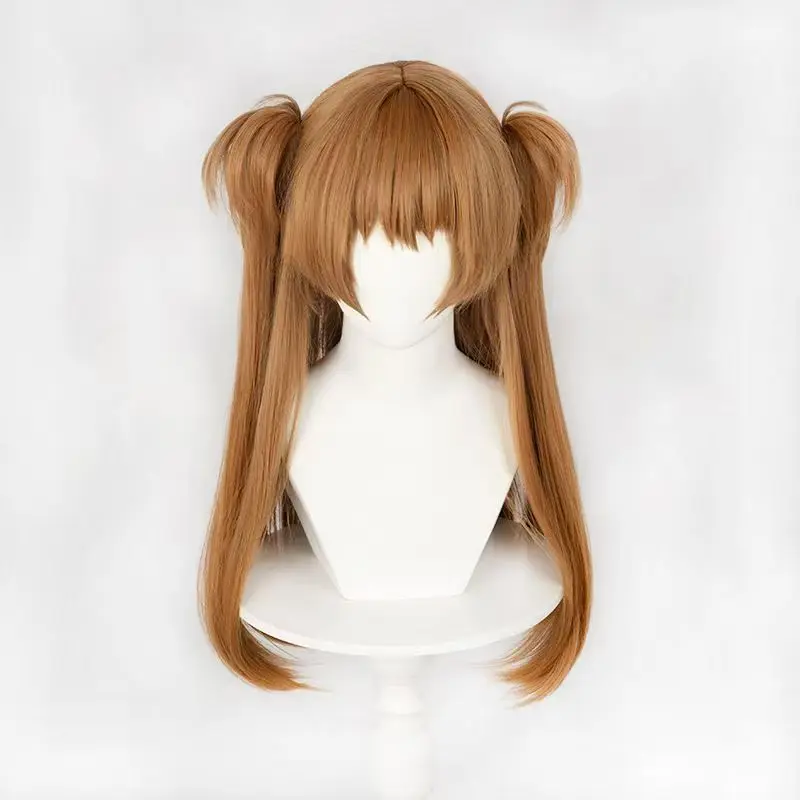 Synthetic Long Orange Twin Ponytail Wig with Tiger Hair Clips, Asuka-Inspired Cosplay Anime Costume Wig for Party Halloween