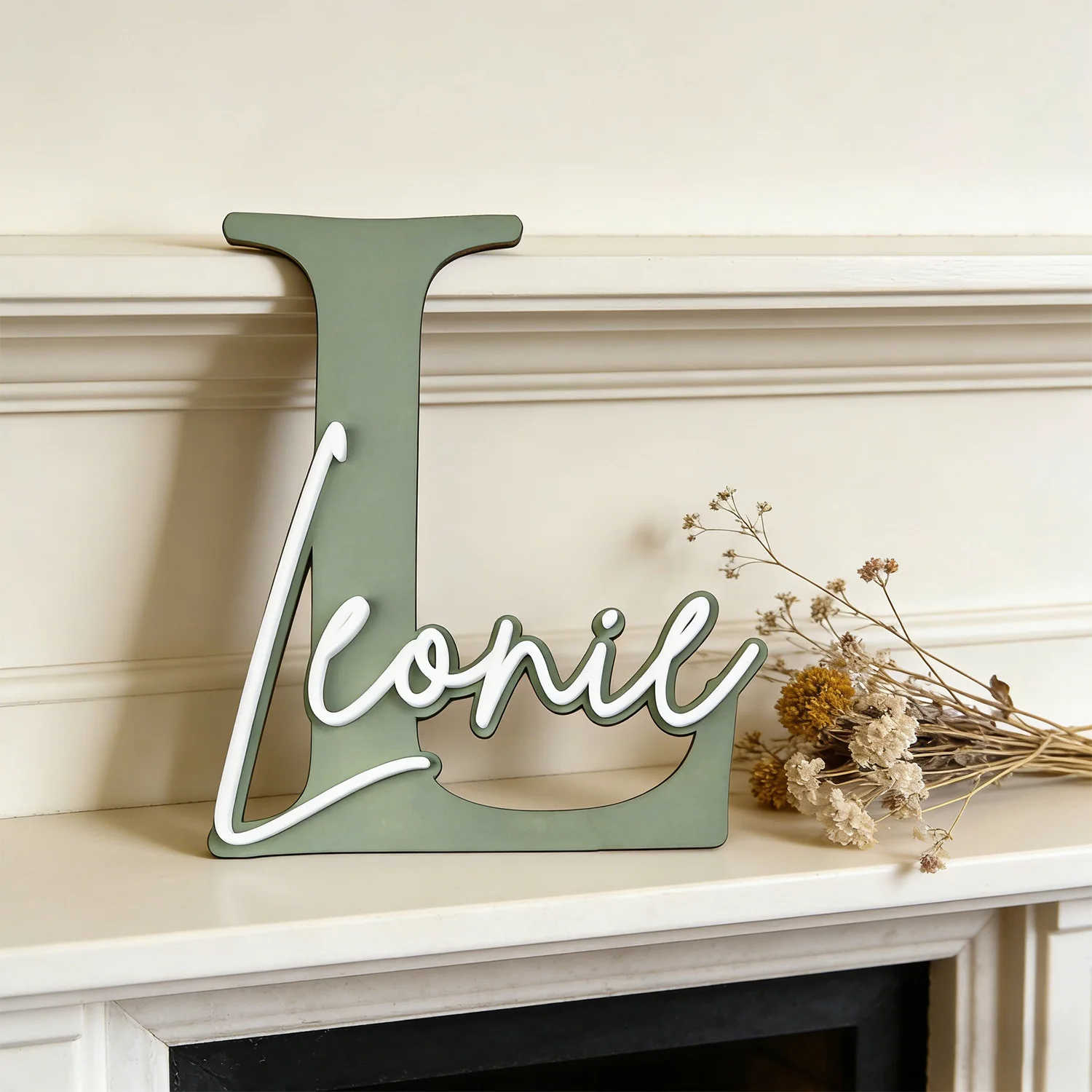 1pc Double-layer Wooden Name Decoration Plaque, Customizable Content, Home Decoration, Children's Room Decoration, Holiday Gifts view 2