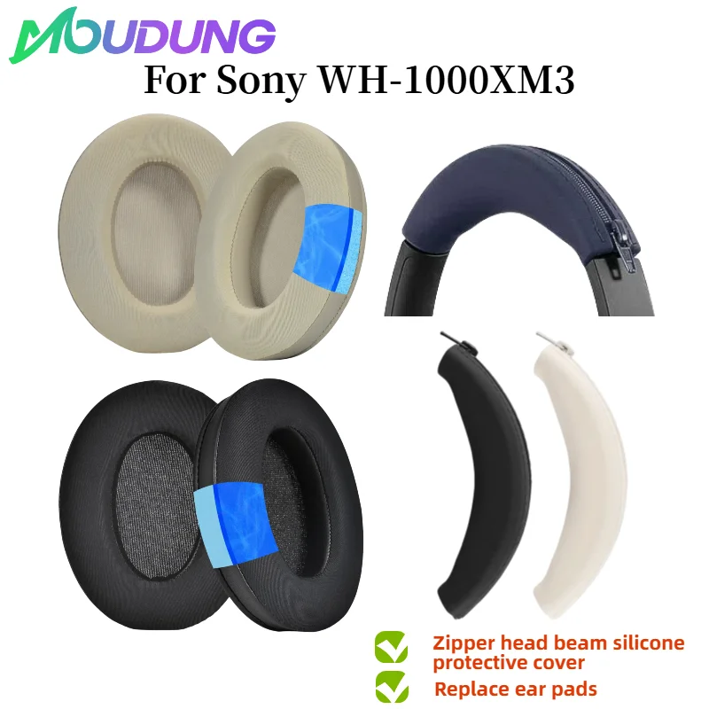 

MOUDUNG Replacement Ice gel memory sponge Earmuff Silicone zipper head beam protective cover for Sony WH-1000XM3 headphones