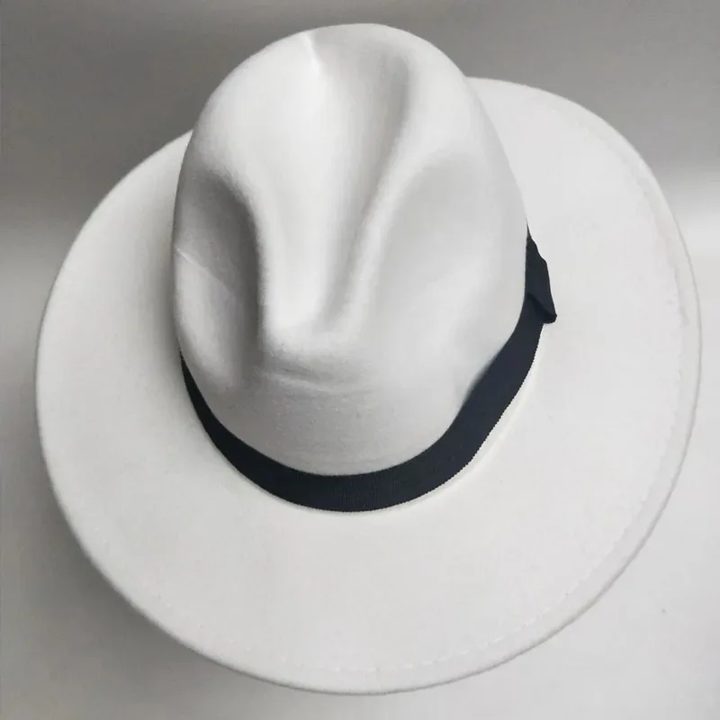 DY20DIOCOS Michael Jackson Hat Cosplay Wigs White Black Dance Fedoras Classic Black Wide Brim Jazz Gentleman Wool Hats 56-58cm25