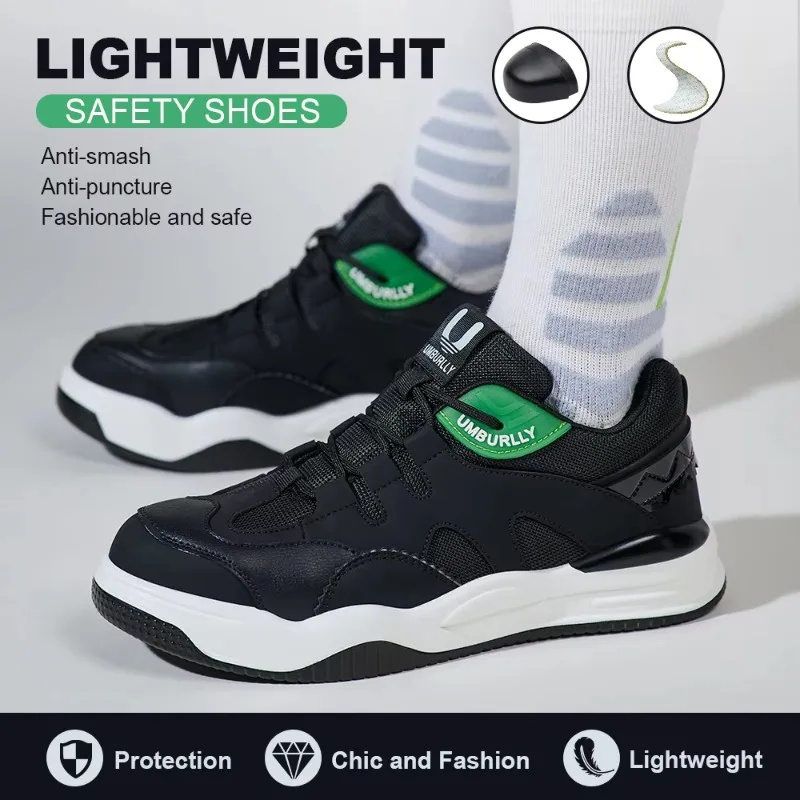Sepatu kerja baru pria, alas kaki laki-laki nyaman, desain sambungan, sneaker tahan banting Anti hantam, baja jari kaki pria 2025