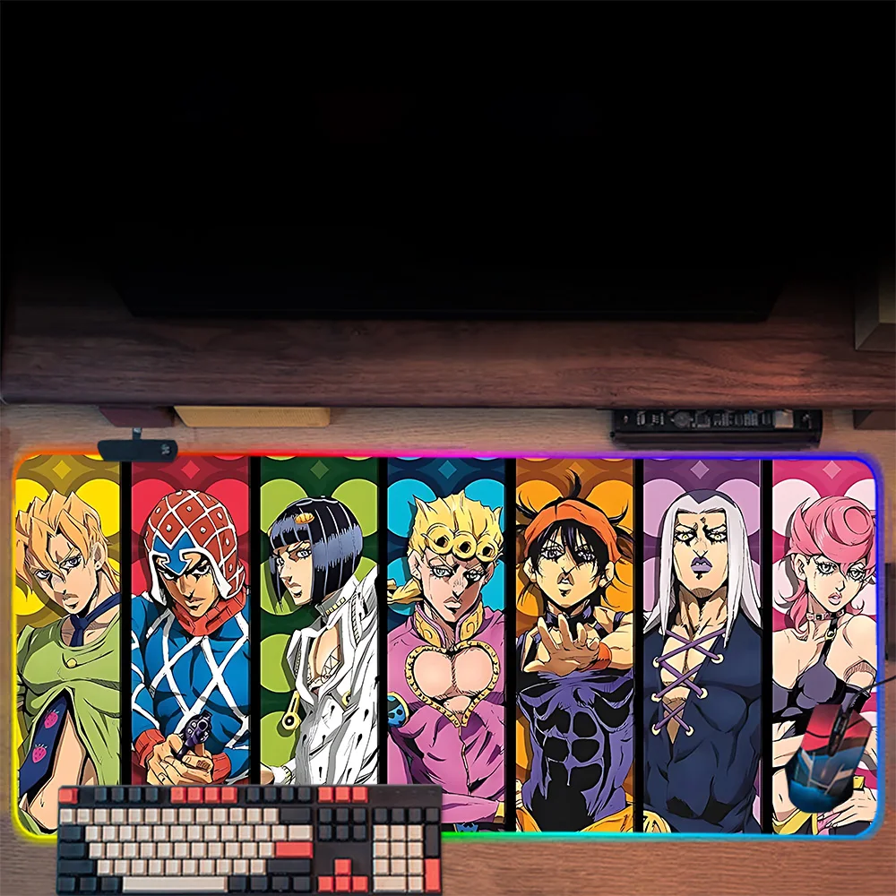 Jojo's Bizarre Adventure RGB Pc Gamer Keyboard Mouse Pad Mousepad LED Glowing Mouse Mats Rubber Gaming Computer Mausepad