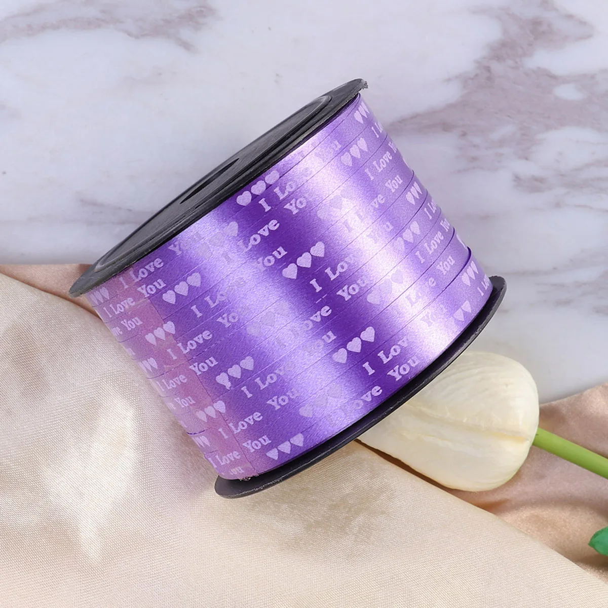 

100 Yards Heart Curling Ribbon 5Mm Purple Polyester Valentine'S Day Gift Wrapping Balloon Ribbons For Party Festival Art Craft