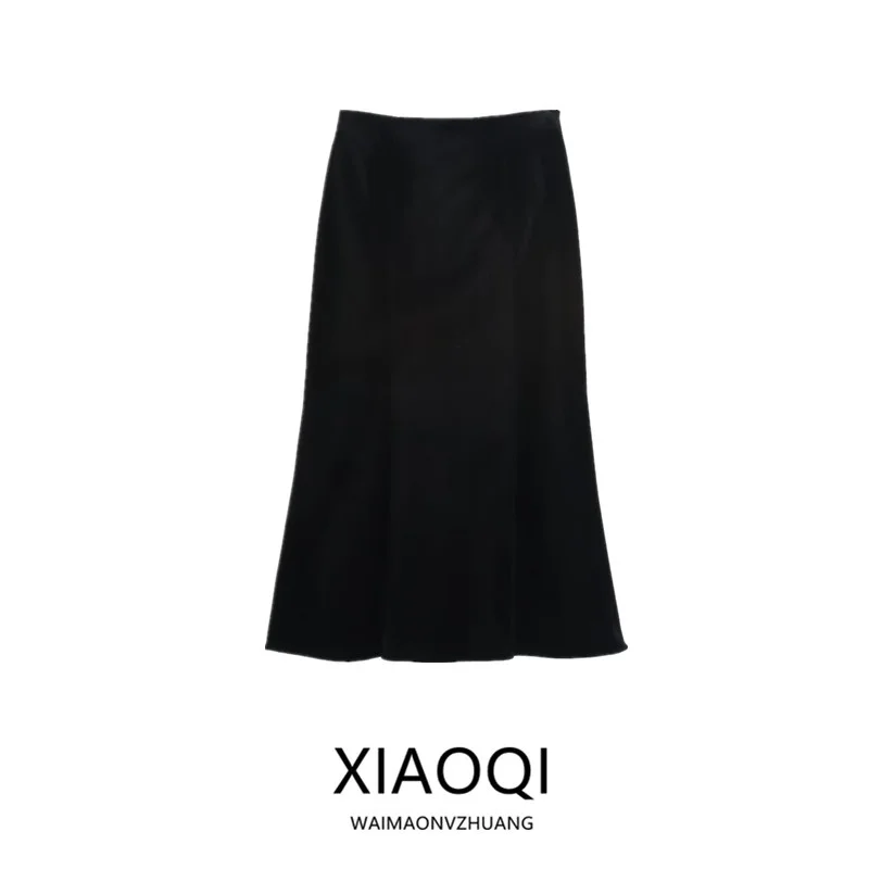 

Ele High Waist Velvet Skirt Women's Faion New Arrival Autumn Winter Season All-Match Sle Comfortable Fabric