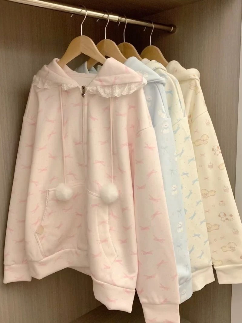 

Японские пальто с капюшоном и принтом Kawaii, женские толстовки, куртка с принтом в стиле Харадзюку, эстетичная блузка в стиле гранж, милые топы Y2k