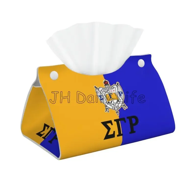 Sigma Gamma Rho 1922 SGR, cubierta de caja de pañuelos faciales con estampado, soporte de caja de pañuelos faciales de cuero PU Rectangular para coche, hogar y oficina