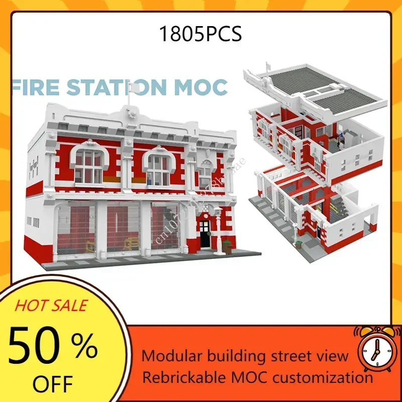 

Fire Station Fire Brigade Modular MOC Creative street view Model Building Blocks Architecture Education Assembly Model Toys Gift