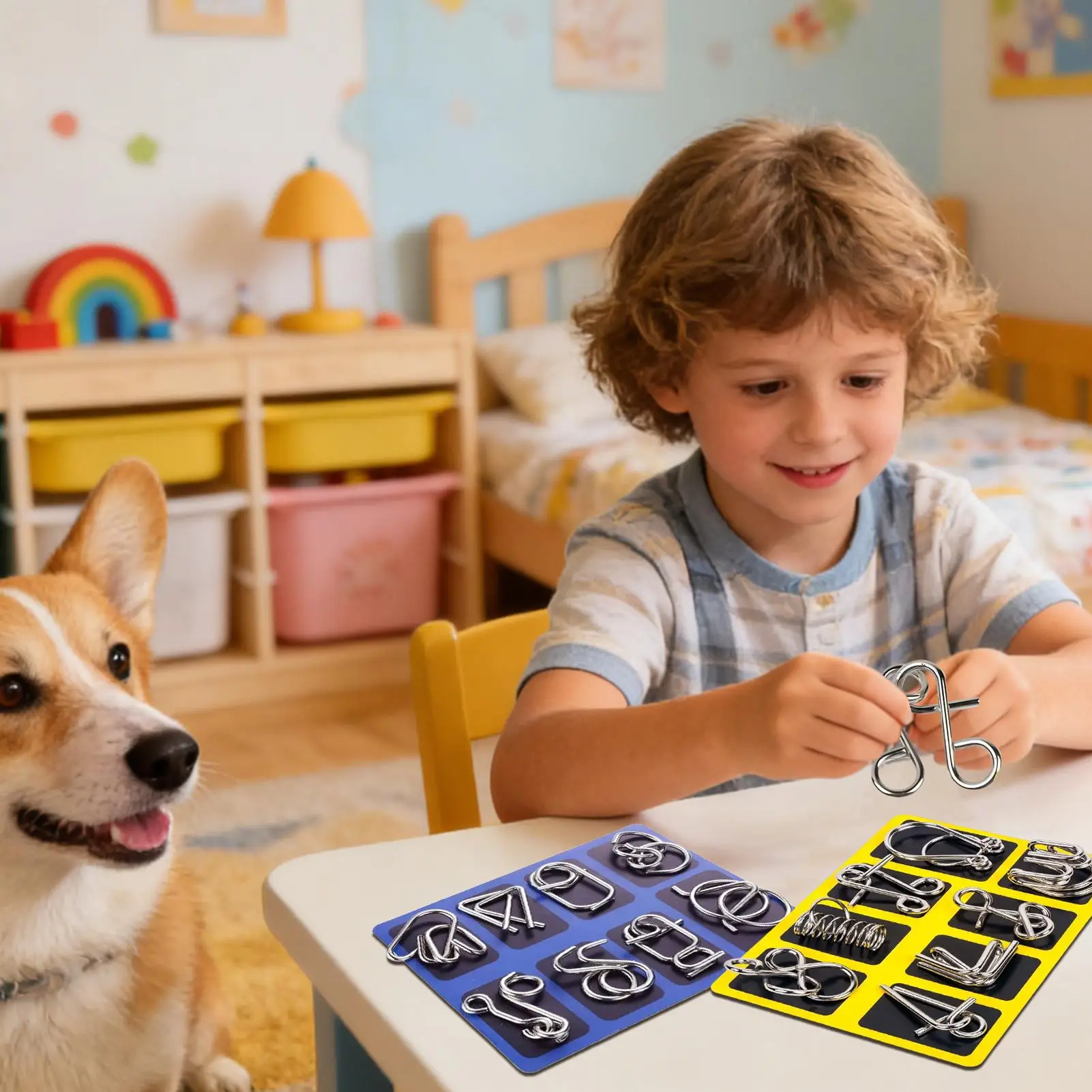 Metallpuzzles, Lernspielzeug, Geiststestspiel, 16-teilig, Intelligenztest, Denksportaufgabe, Draht, Metallpuzzles für Zuhause, Büro, Schule