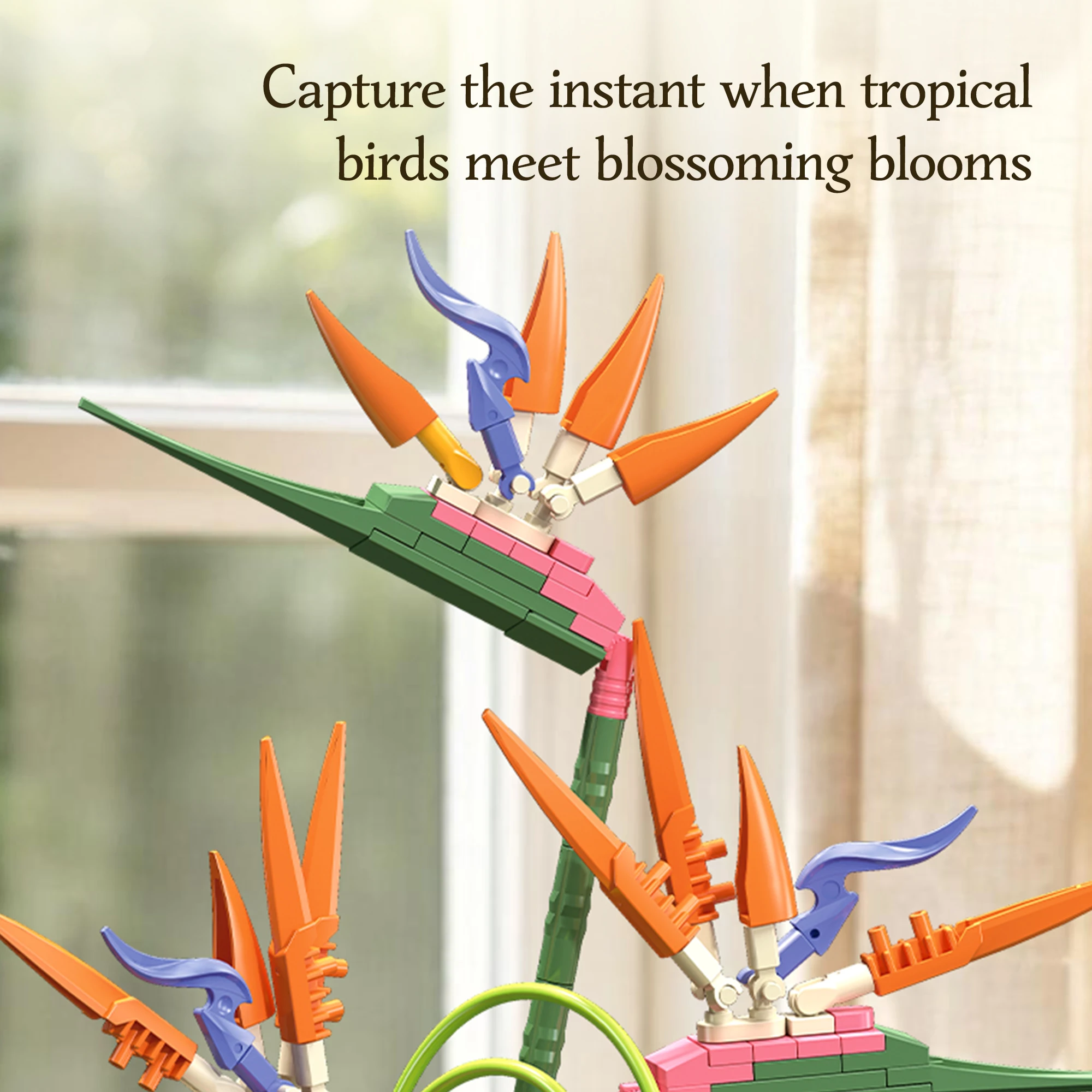 Tropical Bird of Paradise Flower Building Blocks Set Exotic Home Decor DIY Model Ornament Symbol of Freedom and Good Luck Gift view 5