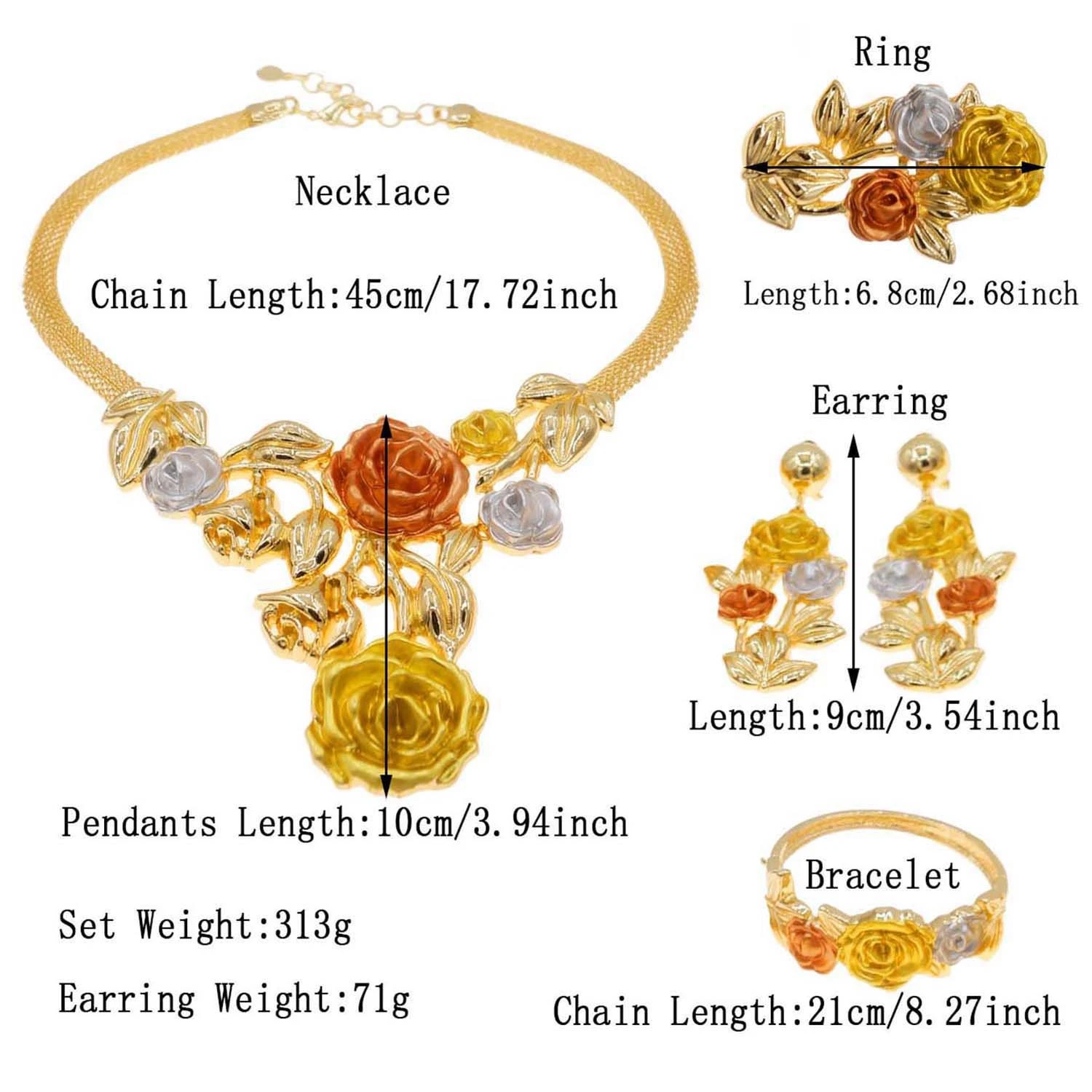 High Quality Gold Plated Italian Jewelry Set for Women Flower Pendant Necklace Extended Chain African Party Accessories Gift