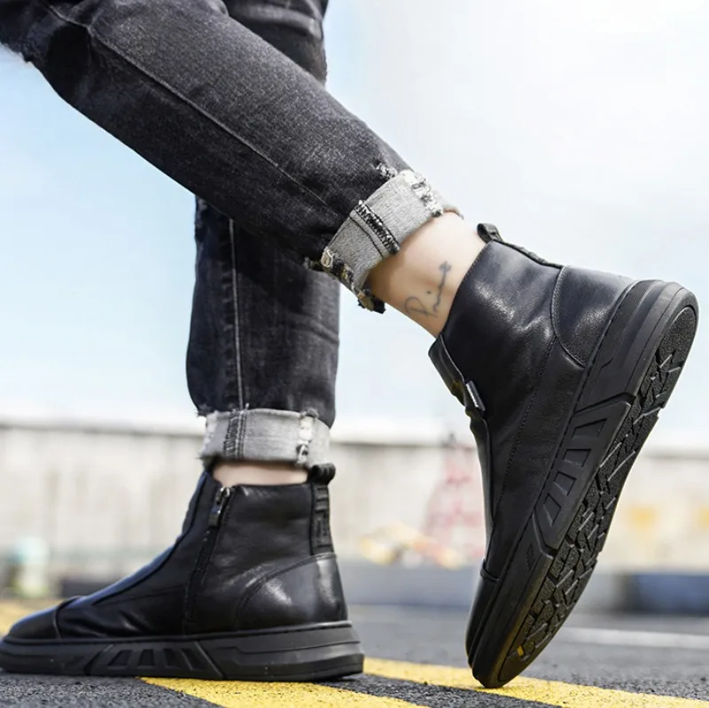 Classic Men Leather Boots Autumn Comfortable Wear-resistant High Top Casual Shoes Boot British Business Office Ankle Boot Spring