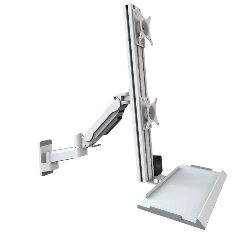 Industrial aluminum alloy dual-screen display arm bracket, with keyboard tray,new rolling mill workstation installation solution