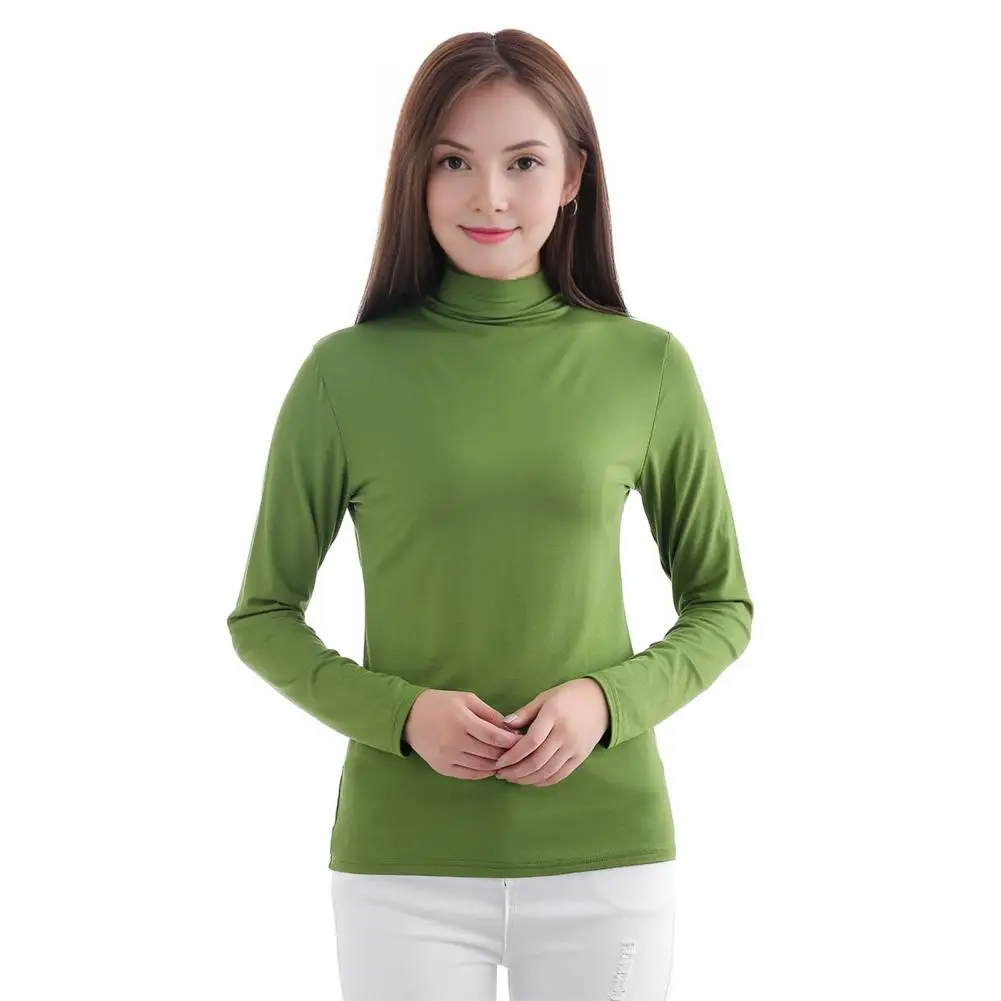 Feminino modal gola alta camisetas femininas manga cheia camisetas senhora sólida base macia topos camisetas outono inverno