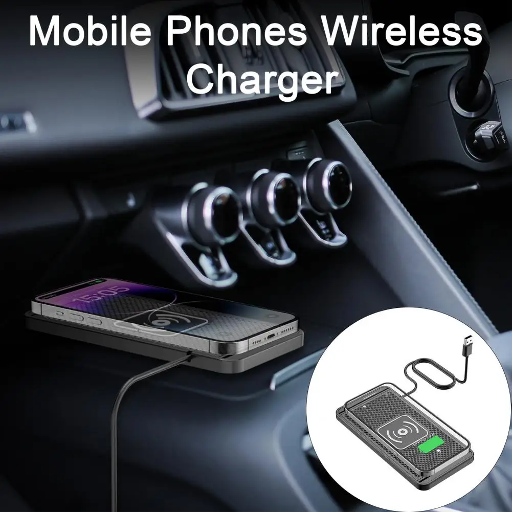 Fast Wireless Charger Fast Charging Non-slip Car Wireless Charger Pad for Diy Trim Retrofitted Mount Wide Rectangle Design