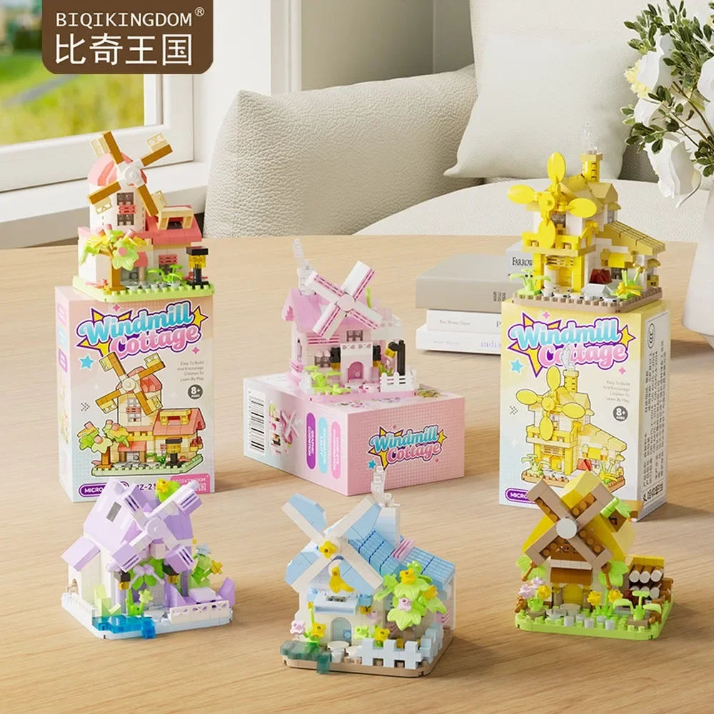 Ins Wish Windmill Forest Cottage Micro Particle Building Blocks DIY Assembly Model Desktop Ornament Creative Home Table Decor