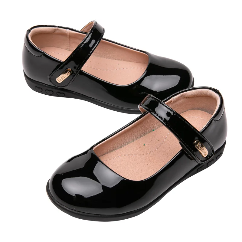 High Quality Student Black Performance Dress Shoes Girls Princess Shoe with Soft Soles 3-18Years Old Kids School Leather Shoes