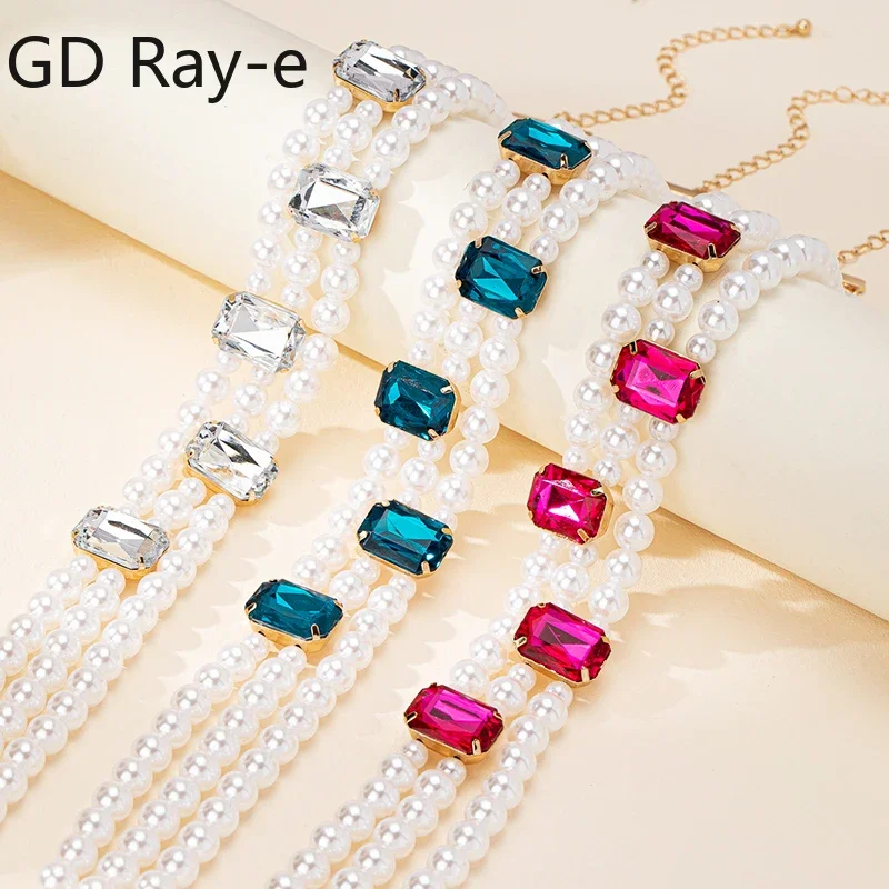 Fashion Rhinestone Crystal Simulated Pearl Chokers Necklace for Women Girls Romantic Multi-layers Necklaces Wedding Collares