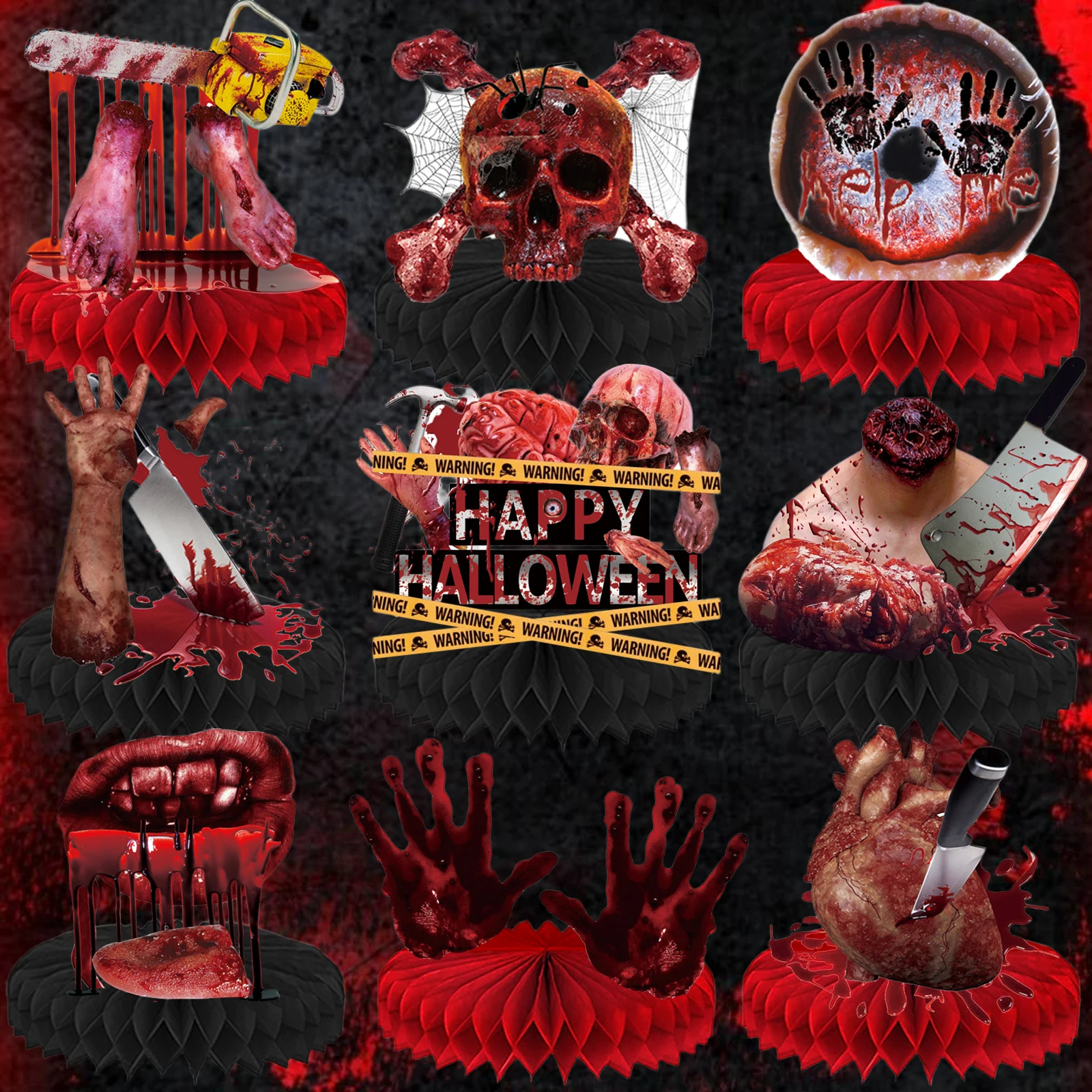 Bloody Severed Body Parts Honeycomb Table Centerpieces, Scary Zombie Gore Decor for Horror Halloween Haunted House Party Supplie