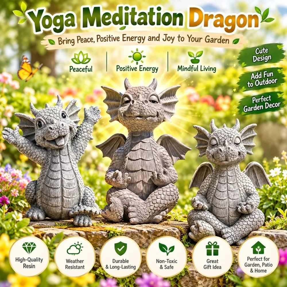 Meditating Yoga Dragon Figurine Feng Shui Handmade Zen Dragon Meditation Statue Garden Decoration Resin Namaste Dragon Yard Art