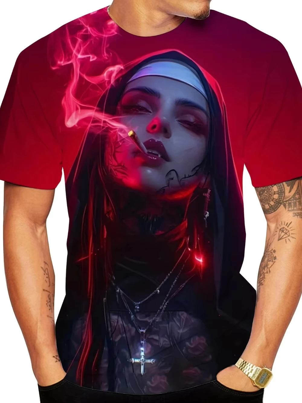 Halloween Smoking Nun graphic T-shirt 3d Printing Summer Leisure Dry Quickly Men's T-Shirt Children's Clothing Tee Y2k Woman