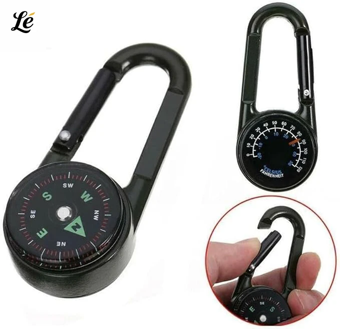 

3-in-1 Mini Compass Climbing Clip With Directional Thermometer Keychain For Outdoor Hiking Camping Mountaineering Hunting&Travel