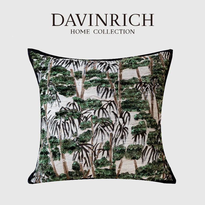 

DAVINRICH Chinoiserie Retro Green Bamboo Forest Cut Velvet Pillow Case Snazzy Home Decorative Cushion Cover For Sofa Couch Bed