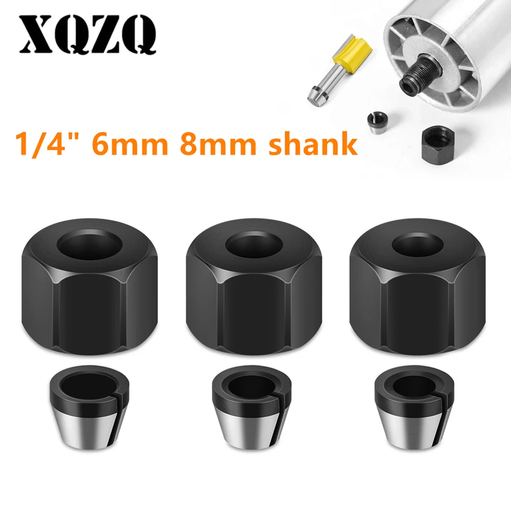 6mm 6.35mm 8mm Collet Chuck Engraving Trimming Machine With Nut Router Bit Adapter Electric Router Milling Cutter Accessories