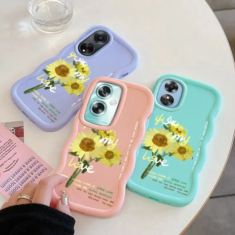 Custodia per telefono moda pittura a olio fiore per OPPO A16K A17 A38 A57 A58 A60 A76 A58 A78 A79 A98 4G 5G copertura ondulata morbida Coque
