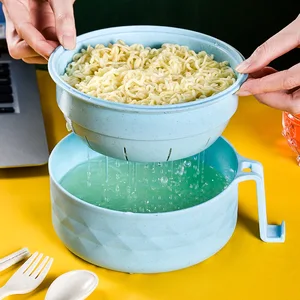 Juego de olla de cocción de tazón de ramen de microondas: tazón de fideos instantáneos de paja de trigo con manijas, ramen fideos con bifurcas de cuchara 12 Best Microondave Bowl de ventas - №8