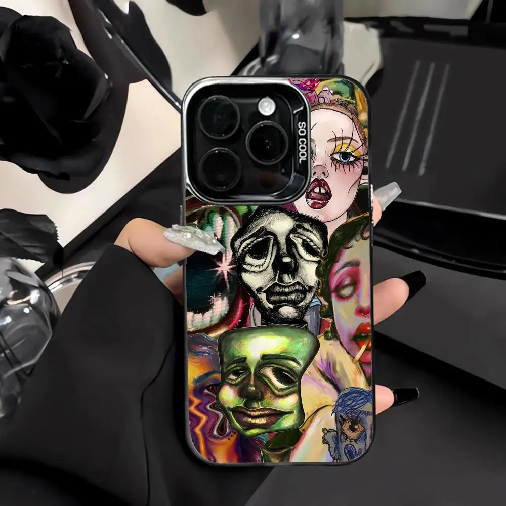 

Funny Face Art Aesthetics Phone Case Shockproof and Anti Slip Frosted Suitable for iPhone 16 15 14 13 12 11 Pro Max Plus Mini