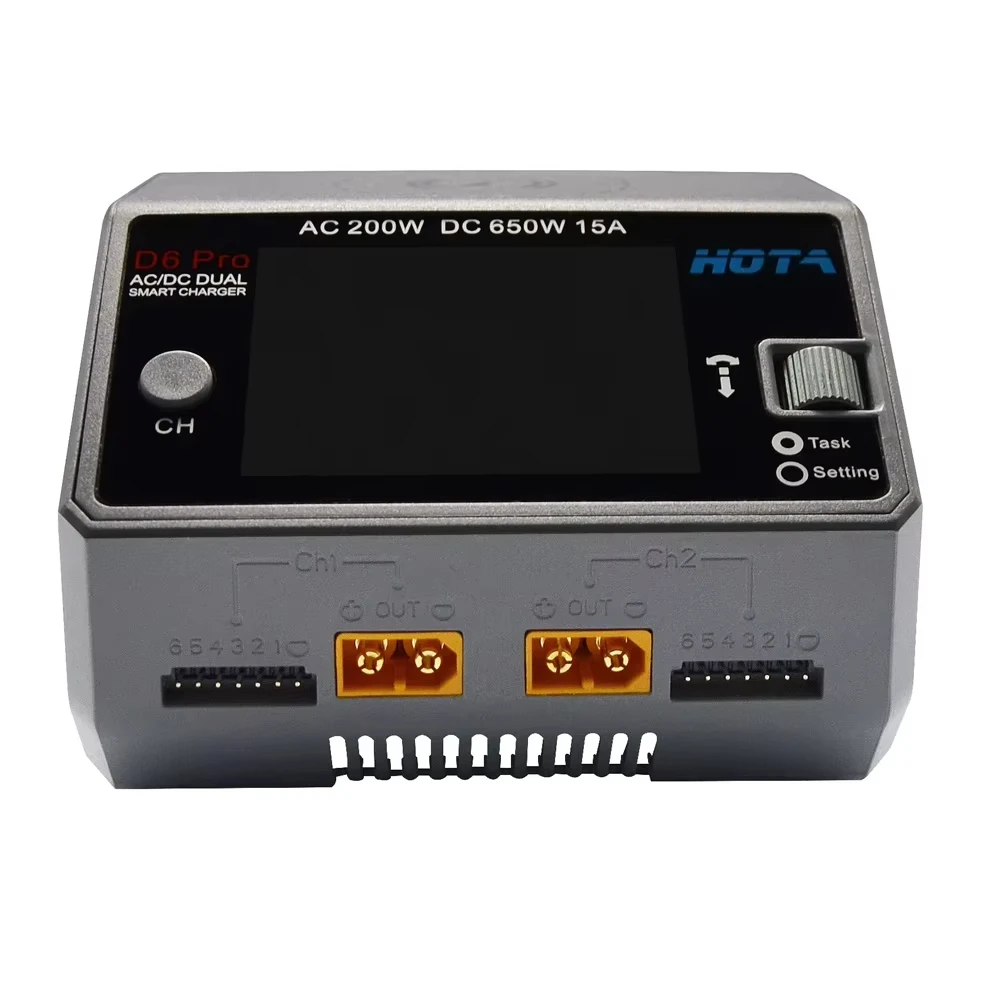 HOTA Smart Battery Charger D6 Pro Black, AC 200W DC 2x325W 15A Discharger Dual Channel LiPo Charger for RC Drone Spare Parts - Image 3