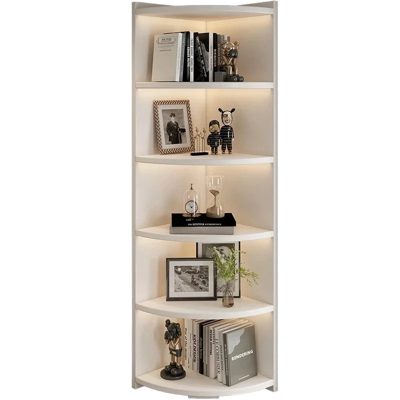 

Multi functional corner cabinet, home multi-layer floor standing storage display cabinet, fan-shaped shelf, small solid wood