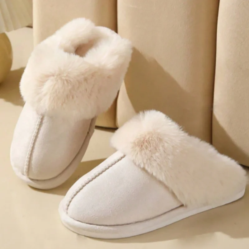 

Warm Plush Home Flat Slippers Lightweight Soft and Comfortable Winter Slippers Women's Cotton Indoor Bottom Non-Slip Slippers