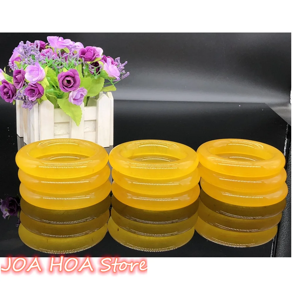Newest High Ice Thick Round Jade-Bracelet Ice Transparent Yellow Quartz Jade Fossil Bangle Jadeite Fashion Handring Fine Jewelry