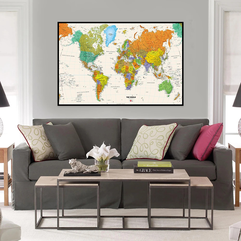 59*42 cm Mappa del mondo da parete Poster vintage Stampe Modern Wall Art Canvas Painting Immagine per l'educazione Home Office Materiale scolastico