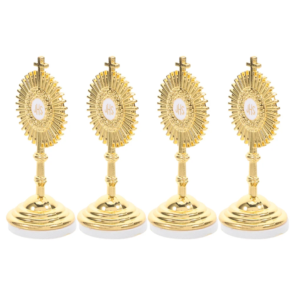 4 шт. стоячий настольный крест мини-металлический католический распятие домашний молитвенный декор дизайн духовная атмосфера металлический крест с основанием