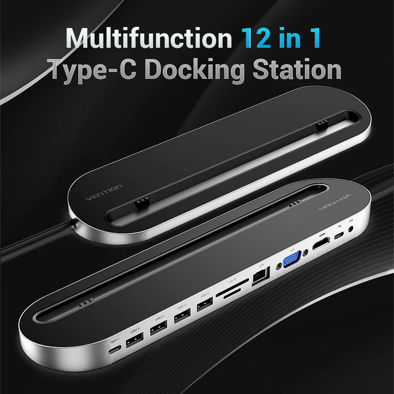 Vention USB C HUB Multi All-in-1 Type-c to USB 3.0 HDMI VGA SD/TF Card PD RJ45 Adapter for MacBook Pro Multi 12 Ports Type C HUB