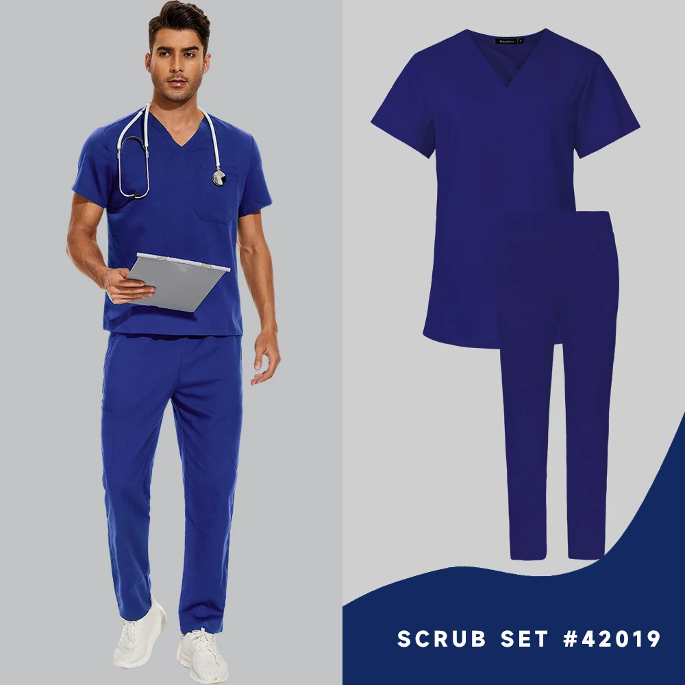 Uniforme médico de enfermería para hombres y mujeres, bata de laboratorio, ropa de salón de belleza, conjunto de cirugía, talla grande, Top + Pantalones